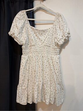 bp Cream Floral Smocked Mini Dress with Puff Sleeves
